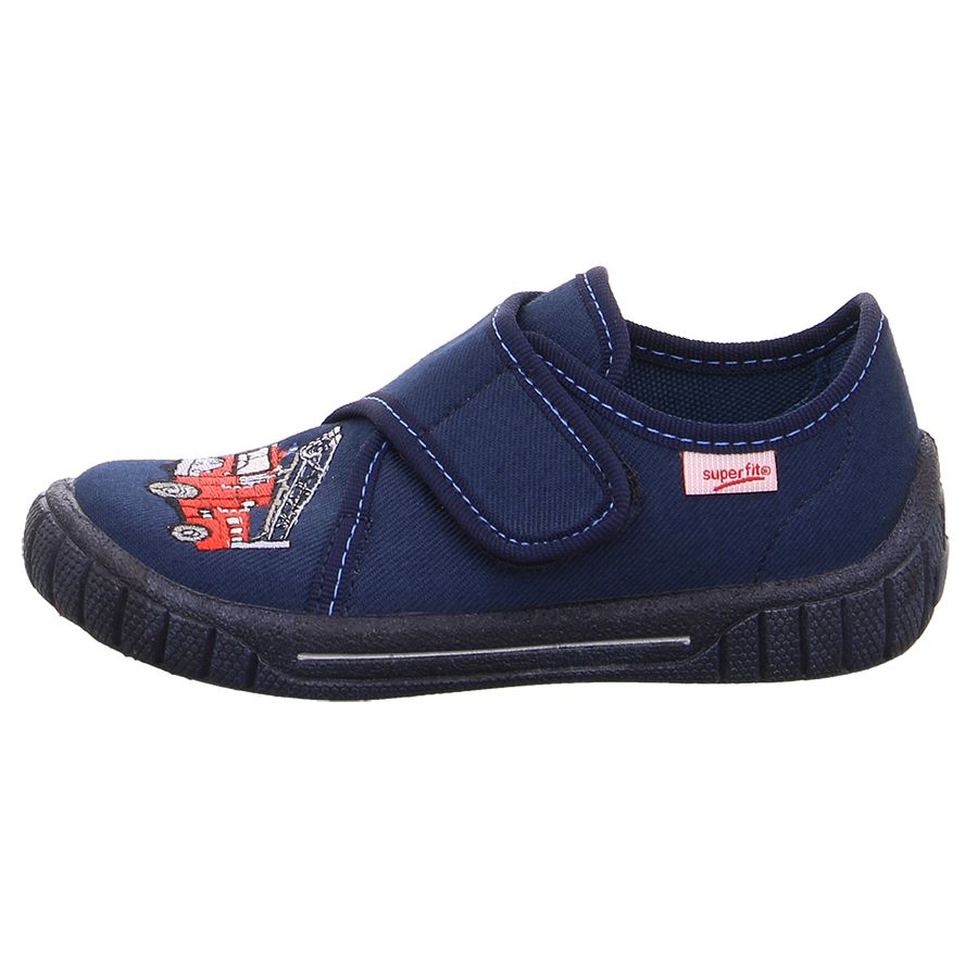 Comfortable and stylish dark blue SUPERFIT Hausschuh BILL 278-80 featuring a firetruck design