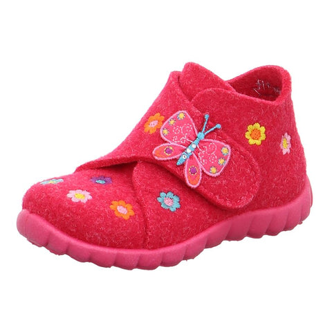 Comfortable and stylish pink SUPERFIT Hausschuh HAPPY 291-64 featuring a butterfly design