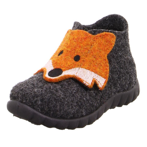 Cozy and comfortable grey SUPERFIT Hausschuh HAPPY 295-47 featuring a cute fox design