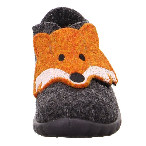 A comfortable and stylish grey slipper with a fox design