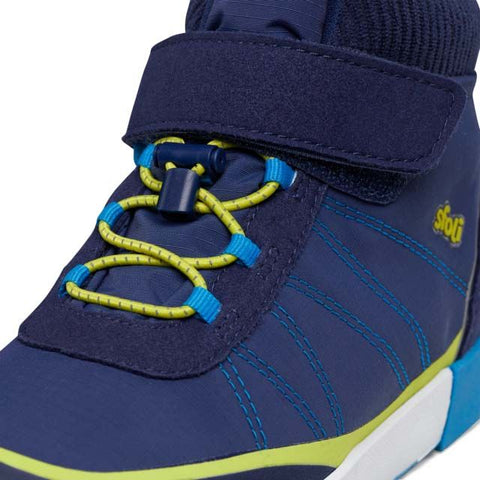  Bequemer und atmungsaktiver Knöchelschuh TREKKI in Blau und Gelb für lange Wanderungen in der Natur 