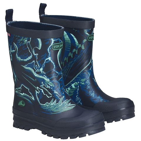 VIKING Gummistiefel JOLLY PRINT - navy - Wikinger: Waterproof navy blue rubber boots with fun Viking print design