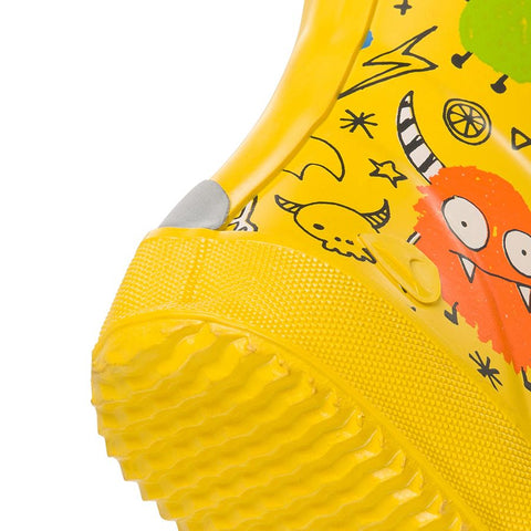 Durable and waterproof yellow VIKING Gummistiefel INDIE PRINT featuring a fun monster print