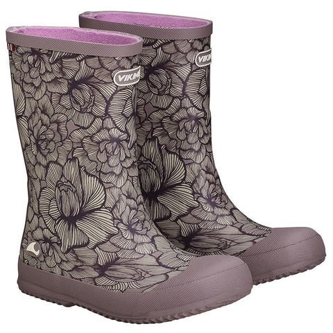 Viking Gummistiefel INDIE PRINT in taupe and flieder, a stylish and durable waterproof boot for outdoor activities