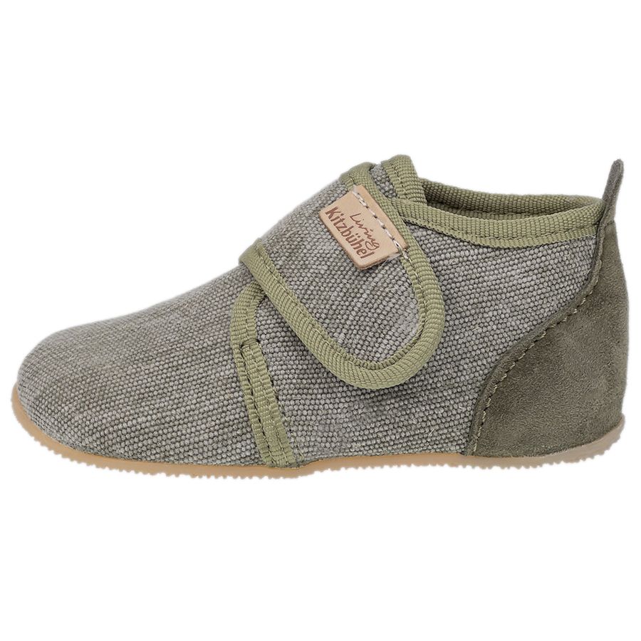 Warm and comfortable khaki slipper with rubber sole