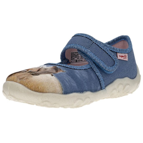 Comfortable and stylish light blue SUPERFIT Hausschuh BONNY 281-84 featuring a horse design