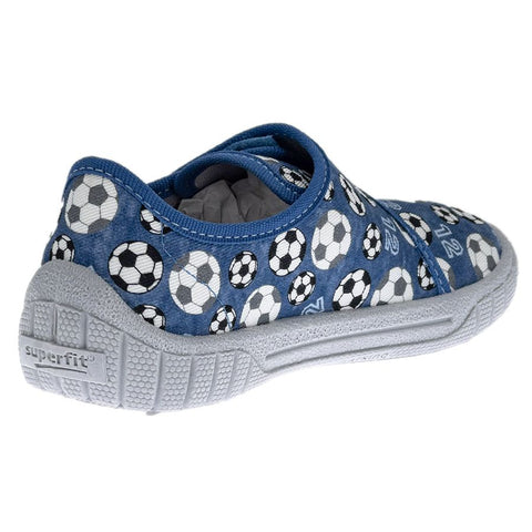 Blue and grey SUPERFIT Hausschuh BILL 279-840 with football design, perfect for indoor wear and ultimate comfort