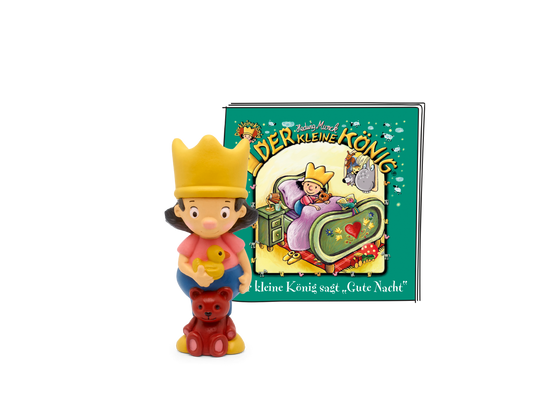 Der kleine König Figur sitzt auf seinem Thron und winkt 