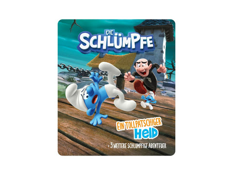 Die Schlümpfe Figur, die mit ihren Freunden spielt und lacht