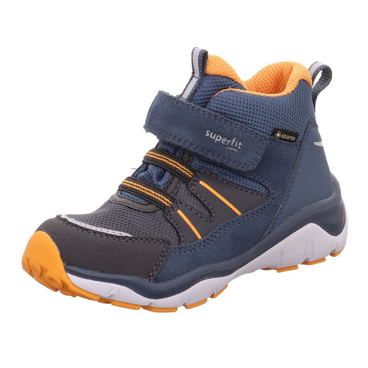 High-performance SUPERFIT GORE-TEX ankle sport shoe in blue and orange color combination