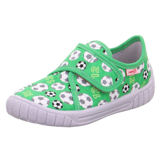 Comfortable and stylish SUPERFIT slipper in green and grey with football design