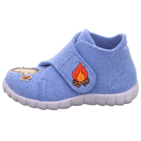  Comfortable blue slipper with hedgehog and campfire design 