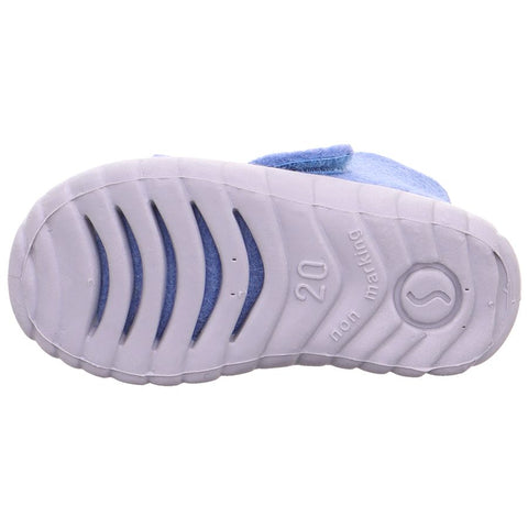  Blue children's slippers featuring hedgehog and campfire embroidery