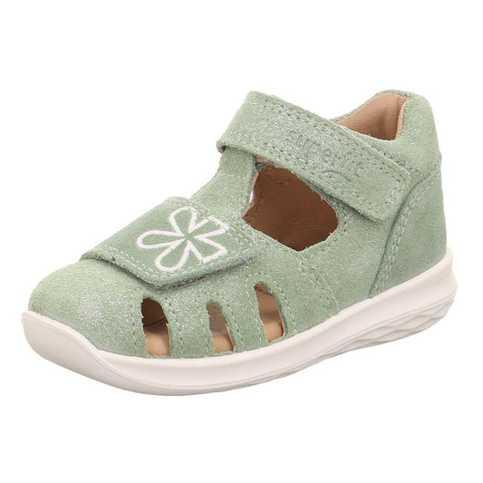 Green and glittery SUPERFIT Halbsandale BUMBLEBEE 393-75 salbei with floral design