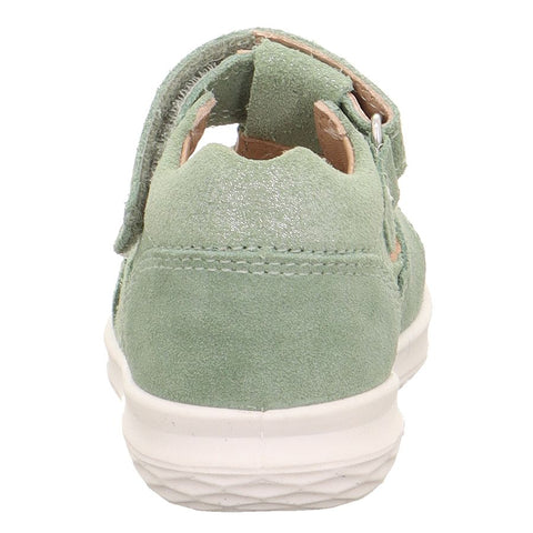 Glittery sage green SUPERFIT Halbsandale BUMBLEBEE 393-75 salbei with flower embellishment