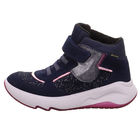 Women's SUPERFIT GORE-TEX Melody ankle boot in navy and pink with glitter accents