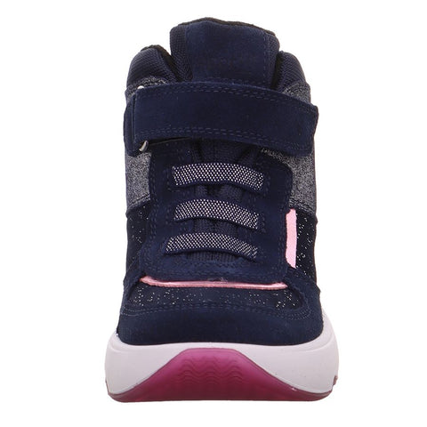 Women's SUPERFIT GORE-TEX Melody ankle shoe in navy, pink, and glitter