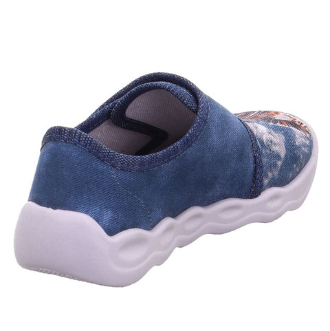 A blue SUPERFIT Hausschuh BUBBLE 6274-80 blau - Astronaut slipper with space-themed design featuring an astronaut, stars, and planets