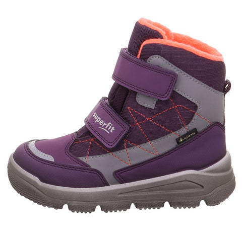 High-performance SUPERFIT GORE-TEX Stiefel MARS 9086-851 in vibrant purple, grey, and orange color scheme, perfect for outdoor activities and extreme weather conditions