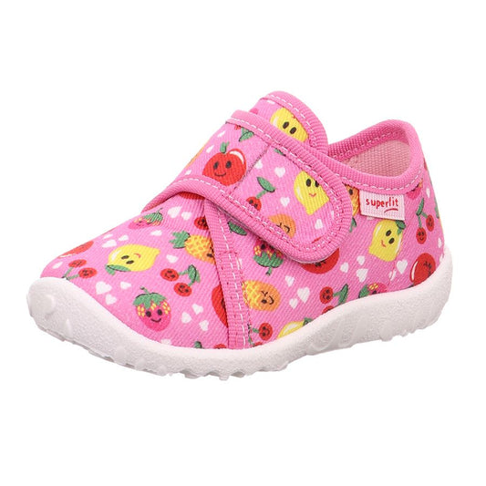 Adorable pink SUPERFIT Hausschuh SPOTTY 9246-551 with fruity design for kids