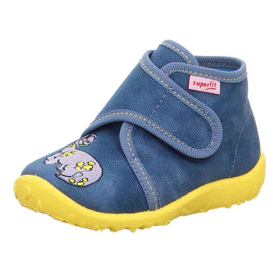 Comfortable and stylish blue and yellow Dino themed SUPERFIT Hausschuh SPOTTY 9253-803