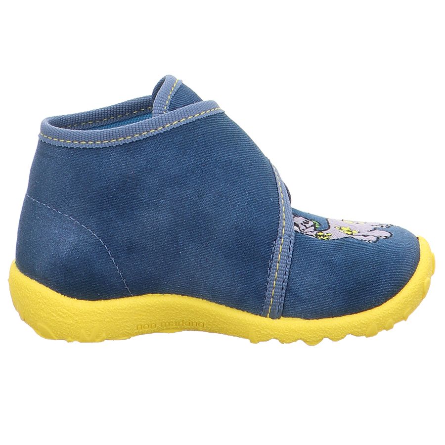 Superfit Hausschuh Spotty 9253-803 in blue and yellow featuring a playful dinosaur design for kids