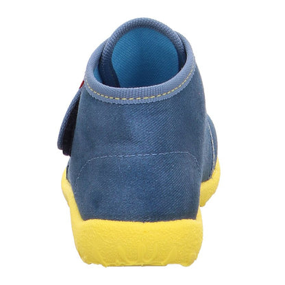 Comfortable blue and yellow Dino-themed SUPERFIT Hausschuh SPOTTY 9253-803 with non-slip sole