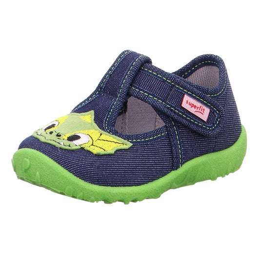 Comfortable and stylish SUPERFIT Hausschuh SPOTTY 9256-803 in dark denim and green, featuring a fun dragon design