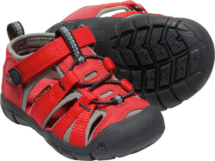 Versatile and stylish red and gray KEEN Halbsandale SEACAMP II CNX TOTS - rot - grau for young children