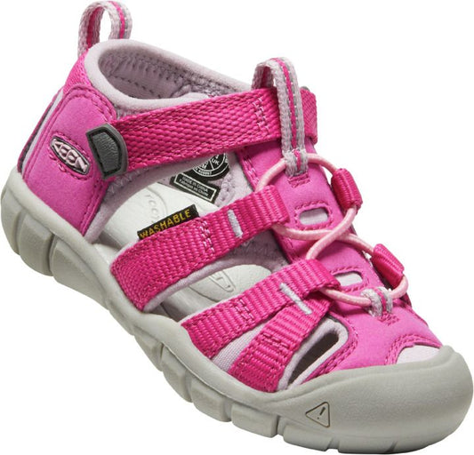 A pair of pink KEEN Halbsandale SEACAMP II CNX TOTS sandals for toddlers