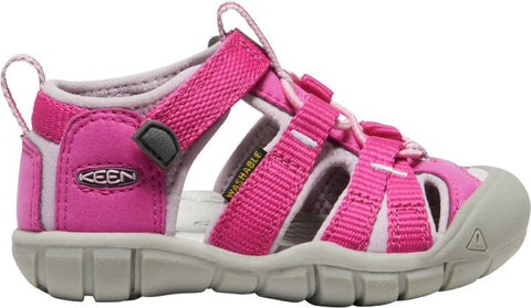 Side view of KEEN Halbsandale SEACAMP II CNX TOTS - pink - rosa sandal with non-marking rubber outsole and breathable lining