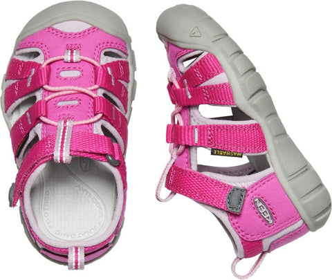 Close-up of KEEN Halbsandale SEACAMP II CNX TOTS - pink - rosa sandal showing cushioned footbed and protective toe cap
