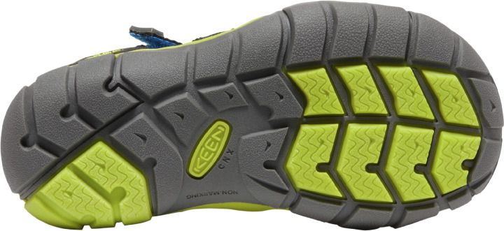 KEEN Seacamp II CNX half-sandal in black, blue, and green, perfect for outdoor adventures and water activities