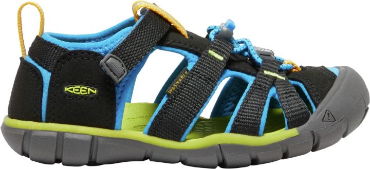 KEEN Halbsandale SEACAMP II CNX in black, blue, and green, perfect for outdoor adventures