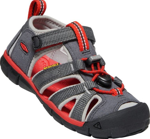KEEN Halbsandale SEACAMP II CNX - grau / rot - Front view of grey and red sandal with secure straps and rugged sole
