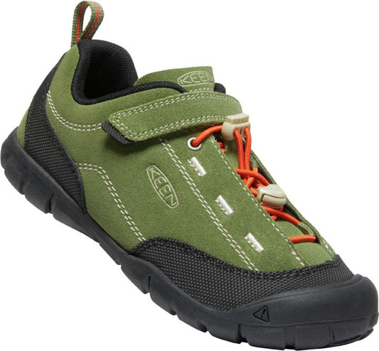 KEEN Jasper II half shoe in olive, black, and orange colorway, perfect for outdoor activities and hiking