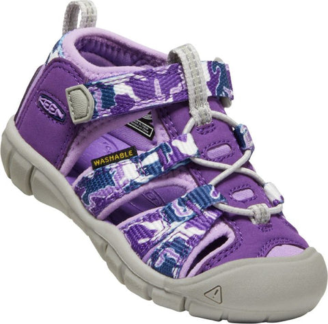 KEEN Halbsandale SEACAMP II CNX TOTS in lila and camo color for toddlers playing outside
