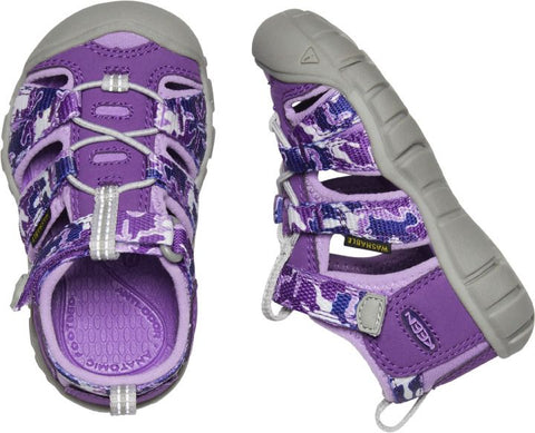 Adjustable and supportive KEEN Halbsandale SEACAMP II CNX TOTS in lila and camo