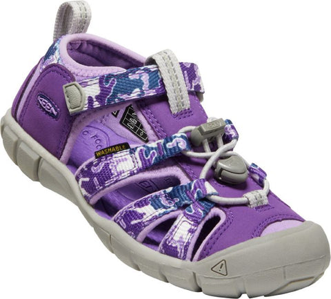KEEN Halbsandale SEACAMP II CNX in vibrant purple and camouflage pattern 