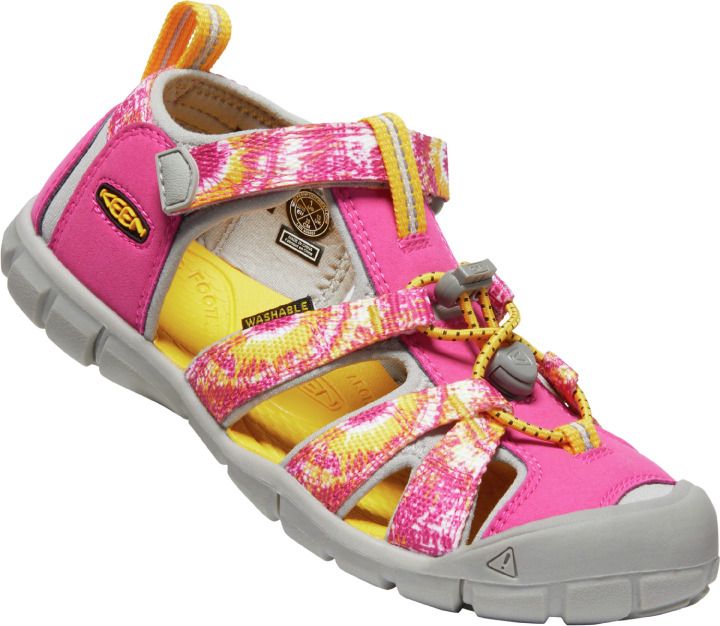 KEEN Halbsandale SEACAMP II CNX - fuchsia / gelb, comfortable and durable kids' sandal with vibrant pink and yellow colorway, perfect for outdoor adventures