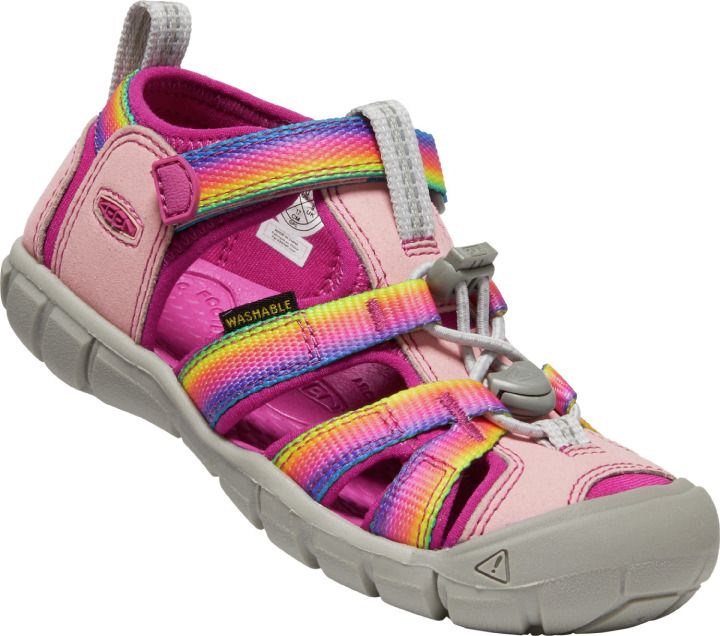 KEEN Halbsandale SEACAMP II CNX - rosa / Regenbogen: A comfortable and stylish pink and rainbow-colored sandal for kids