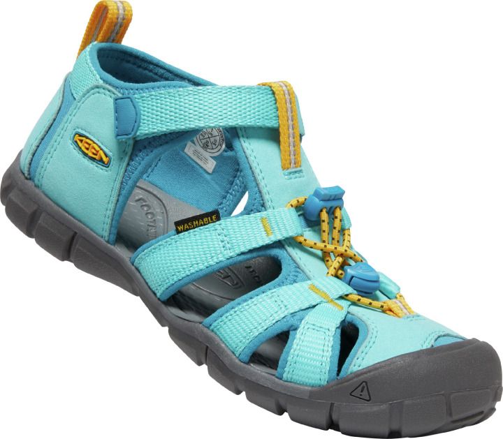 KEEN Halbsandale SEACAMP II CNX in aqua, turquoise, and yellow, perfect for outdoor adventures and water activities