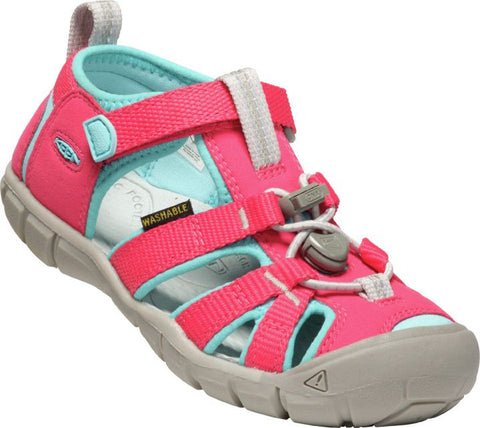 KEEN Halbsandale SEACAMP II CNX in a vibrant melone, aqua, and grey color combination, perfect for outdoor adventures and water activities