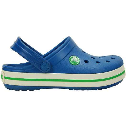A pair of Crocs Crocband Kids in ultramarine and green, perfect for active kids