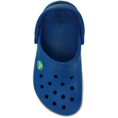 Close-up of the CROCS CROCBAND KIDS in ultramarine and green color, perfect for active children's outdoor activities