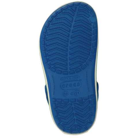 A pair of ultramarine and green CROCS CROCBAND KIDS sandals for children