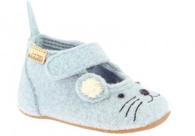 Comfortable LIVING KITZBÜHEL Hausschuh 4007-502 in himmelblau color with adorable Maus embroidery