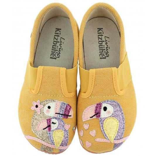 Yellow LIVING KITZBÜHEL Hausschuh 4110-129 with glitter and papagei design