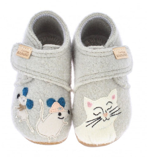 LIVING KITZBÜHEL Hausschuh 4201-408 light grey slipper with cat and mouse design