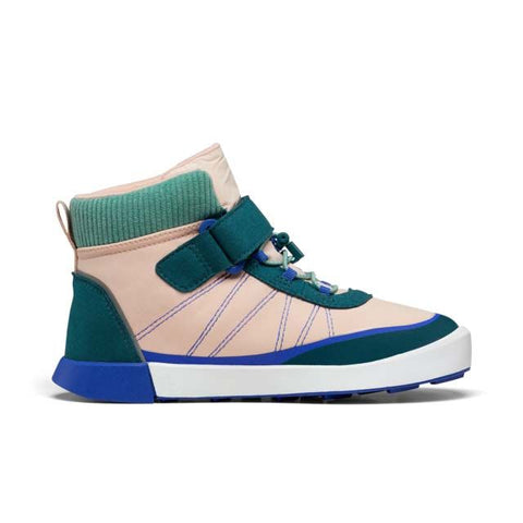 Side view of SFOLI TEX Knöchelschuh TREKKI shoes in pink and petrol